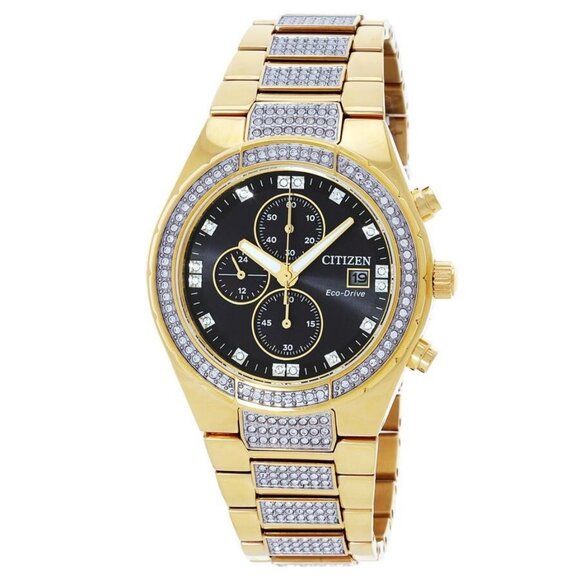 NWT Authentic Citizen Chronograph Eco-Drive Crystal Black Dial Men's Watch - Picture 1 of 3